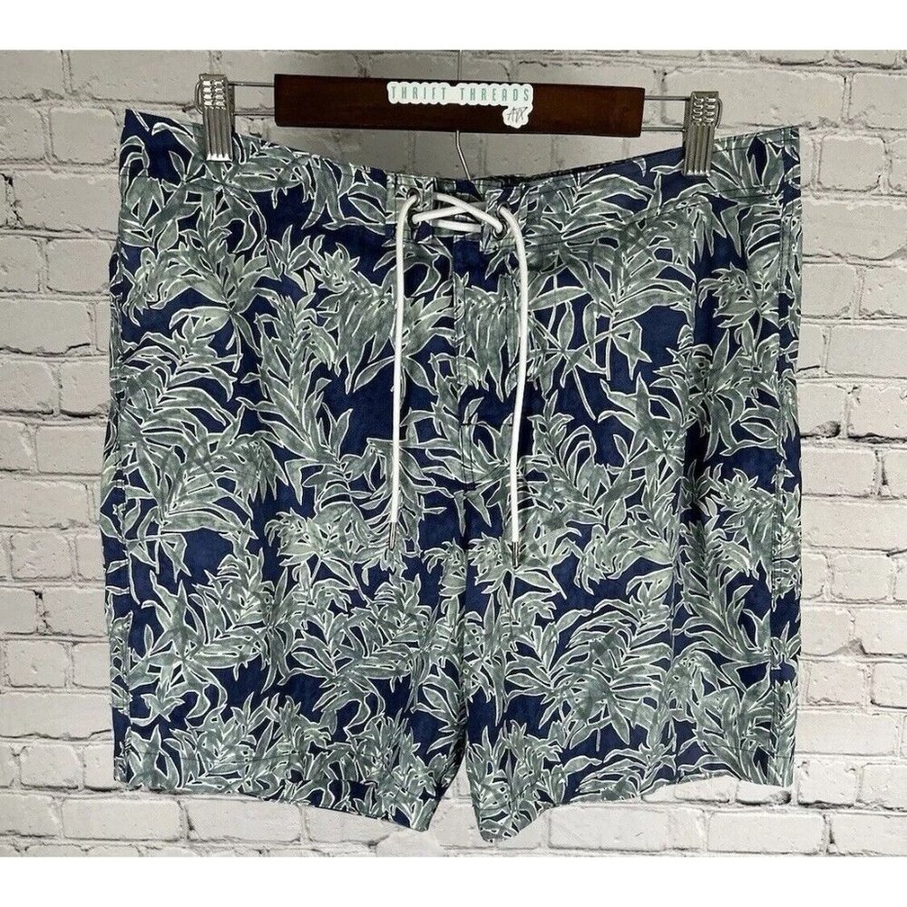 Abercrombie & Fitch Green Blue Leaf Mesh Lined Swim Trunks Stretch 32 (32 x 6.5)